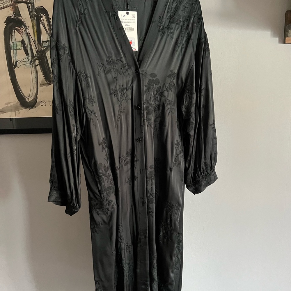 Zara Black Floral Duster coat